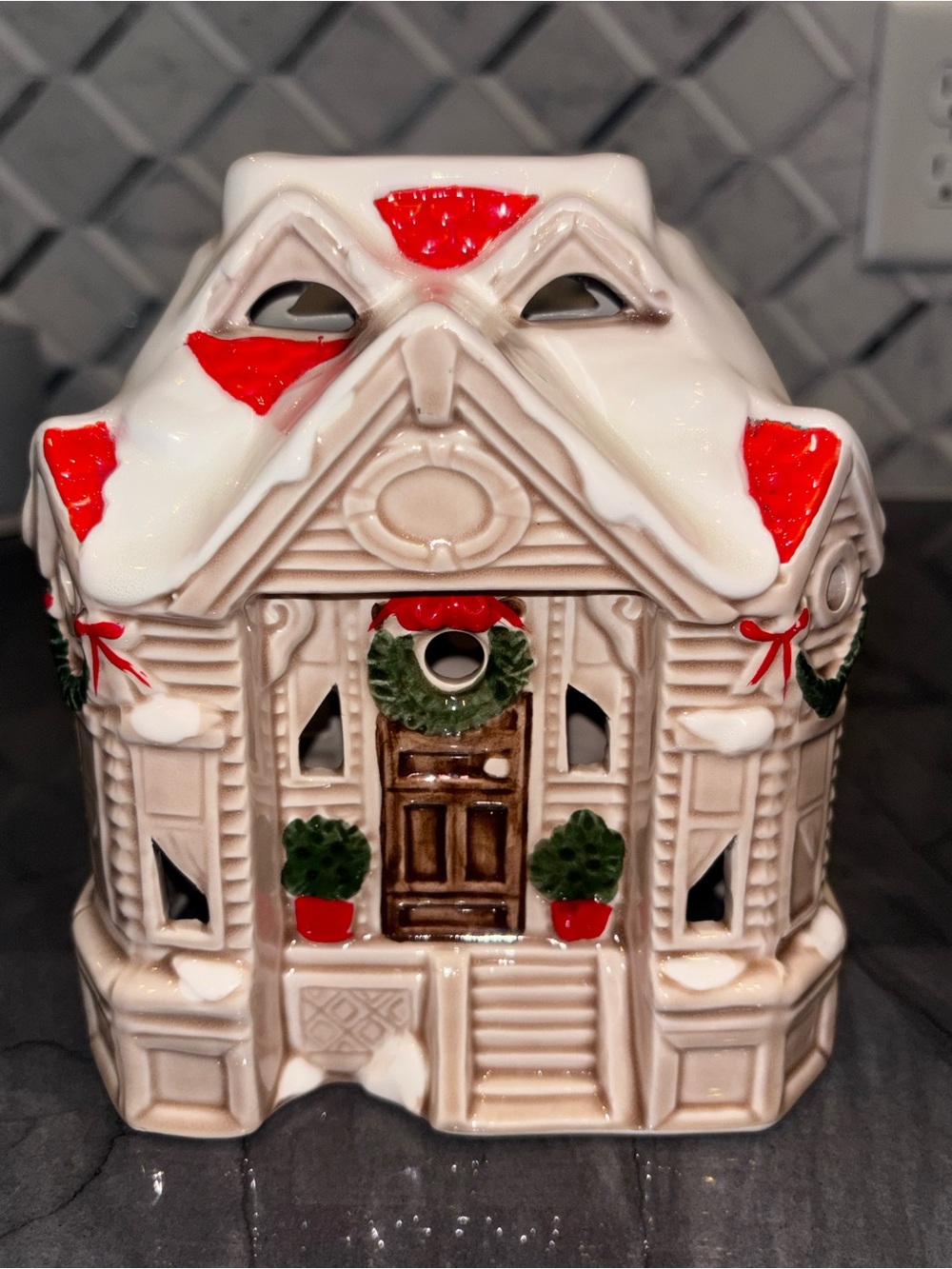 Fitz & Floyd vintage Dickens Christmas Village house votive candle holder 1977